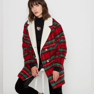 Monoprix x Manoush gorgeous plaid coat with rhinestone buttons